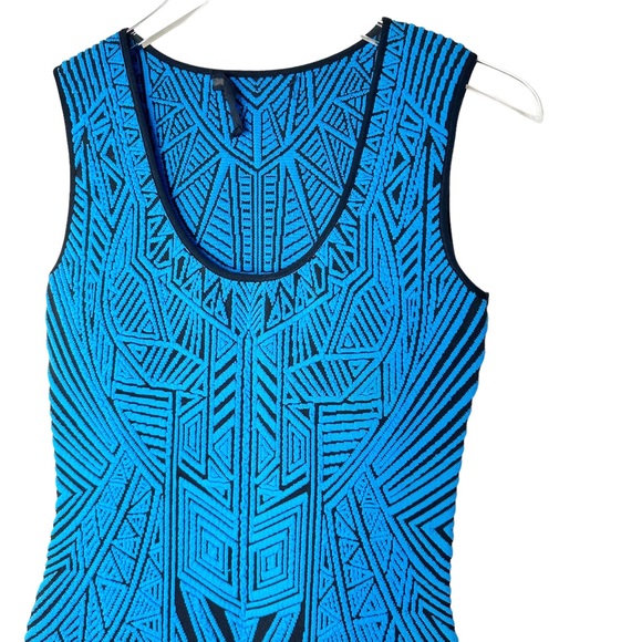 RVN Abstract Jacquard dagger 3D tank Bodycon dress scuba blue/black Medium - Picture 4 of 10